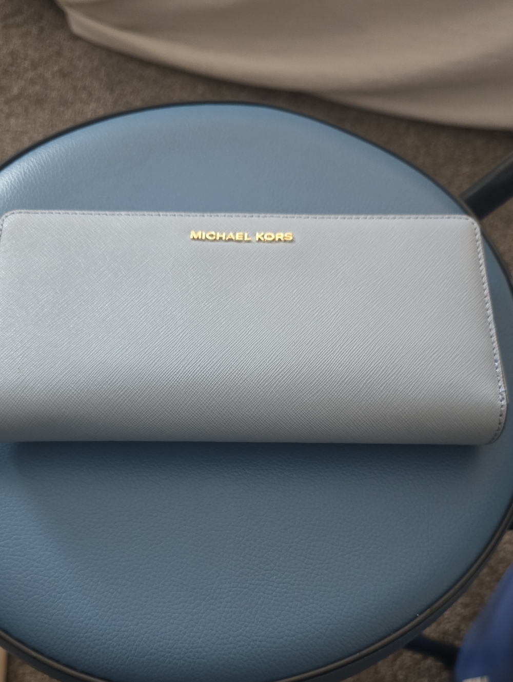 Michael Kors Pale Blue Saffiano Wallet with Gold Logo